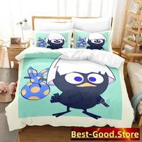 Cute Calimero Bedding Set Single Twin for Full Queen King Size Bed Set Aldult Kid Bedroom soft Duvetcover Sets Kawaii Bed EU Single(135*200cm)3pcs
