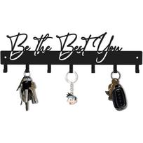 Black Metal Key Holder Wall Mount, 7 Hooks Key Rack for Entryway Hallway, Decorative Have a Great Day Sign Home Decor