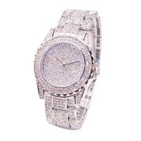 Women Luxury Full Shiny Rhinestone Round Quartz Movement Wrist Watch Bracelet