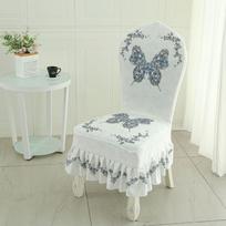 Printed Ruffle Trim Chair Cover Full Coverage Durable Dustproof Decorative Elastic Seat Cover Hotel Premium Dining Chair Cover 1 piece