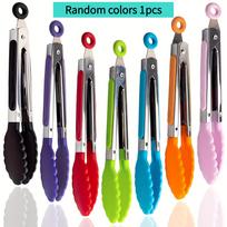 2pcs Food-grade silicone food holder clip, high-temperature resistant household barbecue clamp, special stainless steel food tongs 8.3in【21cm length】 1pcs