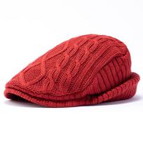 Big Size Autumn Winter Warm Plush Knitted Berets Big Head Retro Versatile Newsboy Caps Women Men Ear Protection Visor Flat Cap 56-62CM raudona