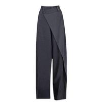 High Waist Women Pants, Loose Fit Straight Wide Leg Suit Pants, Irregular Splicing Design Pure Color Casual Trousers S