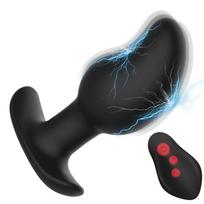 SuperLove E-Stim Curved Vibrating Butt Plug with Remote Black