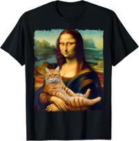 Mona Lisa Holding Cat Portrait Art Painting Kitty Cat Mom unisex T-Shirt S