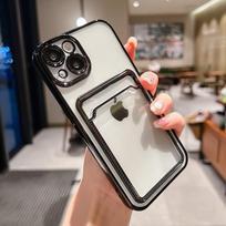 Galvanizuotas skaidrus kortelių laikiklio piniginės dėklas, skirtas iPhone 13 11 12 14 Pro Max 14 Plus Xs Max smūgiams atspariems silikono dangtelio nuotraukų rėmelių dėkliams For iPhone 13Pro Max juoda