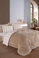 L'essentiel Maison lovatiesės, paklodės ir pagalvių užvalkalų komplektas Soft Line, 195x215 cm, smėlio/baltos spalvos