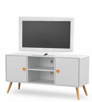 TV stovas Halmar Malmo RTV1 baltos/buko medienos, skandinaviško stiliaus, su durelėmis, 120x39x60 cm