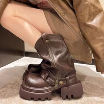 Designer Vintage Women Ankle Boots Fashion Slip On Knight Short Booties Ladies Casaul Platform Heels Botas , 35