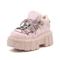 Nauji Punk Moteriški Platforminiai Ankle Boots Moteriški Rock Apvalus Pirštas Suvarstomi Madingi Retro Stambūs Batai Metaliniai Papuošalai Trumpi Batai 39