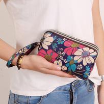 Thickened Three-layer Long Zipper Pocket Purse Women's Handbag Wrist Mobile Phone Bag Cute Washable Cloth Clutch Bag 18x6x12cm