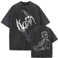 Korn Follow The Leader 20Th Anniversary Washed Oversized T Shirt Metal Gothic Rock Band T Shirts Men Vintage Oversized T-shirt Streetwear L