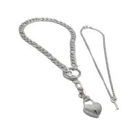 Pack of 2 Stainless Steel Heart Lock and Key Necklace Punk Rock Inspired Cuban Long Chain for Fashion Layering Outfit 1