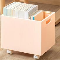 Large Capacity Mobile Bookshelf with Pulley Wheels Space Saving Foldable Storage Box Fixed Brake Stackable Clothes Storage Box rožinė