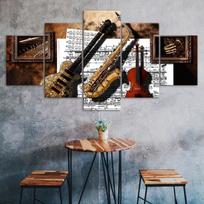 Guitar Saxophone Classic Musical Instruments 5 Piece Five Panel Wall Canvas Print Modern Art Poster Picture Home Decor Gift For Him For Her 20X35 20X45 20X55CM