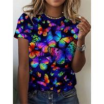 Women's Tee - Rainbow Butterfly Pattern Graphic, Vibrant Colorful Insect Design for Casual Daily Wear S