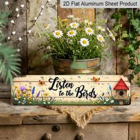 15.7×3.94inch Rustic  Listen to the Birds  Metal Wall/Outdoor Garden Sign - Farmhouse Style Wood-Like Texture Aluminum Panel with Birds, Aluminum 40cm x 10cm