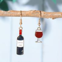 Creative Cute Simulation Mini Red Wine Bottle Highball Glass Asymmetry Dangle Earrings for Women Personality Jewelry Accessory