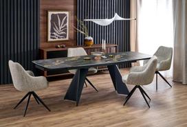 Valgomojo stalas Armani ARMANI ištraukiamas, juodos marmuro imitacijos MDF, prailginamas 180–260 cm