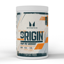 Myprotein Origin Pre Workout, stimuliantas be kofeino, 600g Mangų- Apelsinų skonio