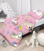 Riposo RENFORCE medvilnės vaikiškas patalynės komplektas CARNIVAL UNICORNS 140x200 cm