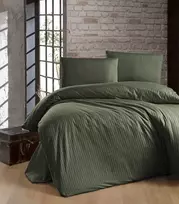 Riposo PREMIUM Satino medvilnės patalynės komplektas STRIPE DARK Žalias 200x220 cm