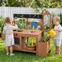 Promotions Lauko medinė purvo virtuvė su vazonų dėže ir kriaukle 112x40,6x101,6 cm ruda