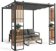 Promotions Pergola su 4 tinkleliais ir 2 lentynomis 230x230x220 cm pilka