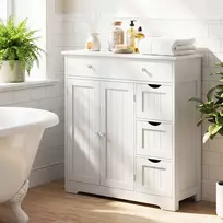 Promotions Vonios kambario grindų spintelė su 4 stalčiais ir 2 durelėmis 80x30,5x81,3 cm balta