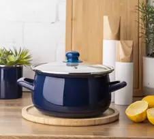 Emaliuotas puodas su dangteliu, dujų indukcija, 20 cm, Altom Design, tamsiai mėlyna, 2,7 l