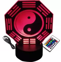 MS 3D LED NAKTINIS LEMPAS YIN YANG ŽENKLAS, BALANSO SIMBOLIS