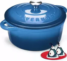 OVERMONT Emaliuotas ketaus kepimo puodas, 24 cm, mėlynas, su dangčiu