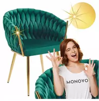 Monovo Pinta Glamour kėdė, skirta svetainės valgomajam, žalias veliūras, auksinės kojos ROSA