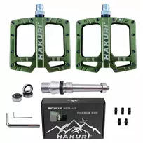Hakuri PLATFORMINIAI DVIRAČIO PEDALAI ENDURO MTB ALUMINIUM 3 x guoliai Žalias ARMY