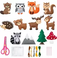 Szyciaki Miškas - DIY veltinio siuvimo rinkinys 12 vnt - Lapė, Pelėda, Meška, Voverė