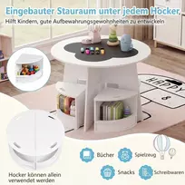 Promotions Vaikiškas stalas ir 4 daiktadėžės taburetės, 5 dalių rinkinys, 70x70x49 cm, baltos spalvos