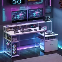 Promotions Kompiuterio stalas su įkrovimo stotele ir pakelta monitoriaus stovėjimo vieta 166x60x88 cm baltas