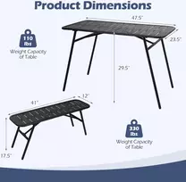 Promotions Lauko valgomojo komplektas, 3 dalių, stalas 120,7x59,7x75 cm, suolai 104,1x30,5x44,5 cm, juodas