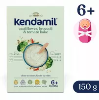 KENDAMIL GRŪDAI IR PIENO GRŪDŽIAI SU BROKOLIAIS, ŽIEDIJOMIS IR POMOMORIAIS 150g