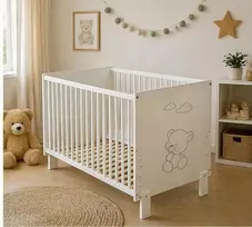 Vaikiška lova 120x60 buko PAULA MIS su DEBESIS balta