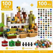 XINLONGDIANZI Magnetinės plytos 100 vnt. Minecraft stiliaus + papildoma 100 plytų + 5 figūrėlės