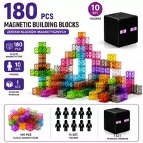 XINLONGDIANZI Skaidrios magnetinės plytos 180 vnt + 10 figūrėlių + aukščiausios kokybės konteineris