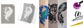 06 pakuotė Laikinos plaunamos tatuiruotės Blizgučiai trafaretai Drugeliai Rožės