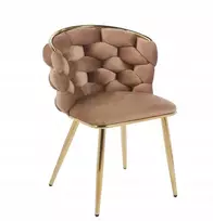 Aropos1 Pinta veliūrinė valgomojo kėdė, smėlio spalvos, kava su pienu, auksinė MIRELLA GOLD