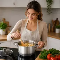 Rossner Austria TRADICINIS PLIENINIS PUODAS 18cm su dangčiu INDUKCINĖS DUJOS 2,3L Rossner AUSTRIJA