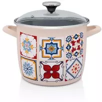 Metalac Aukštas emaliuotas puodas su stikliniu dangteliu, 20 cm 5,1L, kreminis, Port