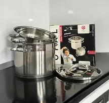 Emalia Olkusz Garinimo puodas 20 cm, komplektas STEAMER 4 L, indukcinės dujos OPAL