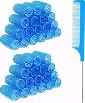 PLAUKŲ RITINĖLIAI 18 Vnt. MĖLYNOS PLASTIKO ŠUKOS BE ŠILUMOS GARANTUOJAMOSIOS ŠUKOS