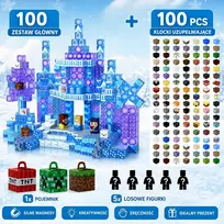 XINLONGDIANZI Magnetinės plytos 100 vnt Minecraft Style + Papildoma 100 plytų + 5 figūrėlės