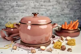 Metalac Emaliuotas puodas su emaliuotu dangteliu 20 cm, 4,2 l, smėlio spalvos, Mocha
